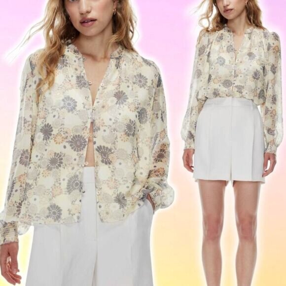 WILFRED Aritzia Santiago Printed Long Sleeve Button Up Blouse Sz 2XL - Picture 1 of 8